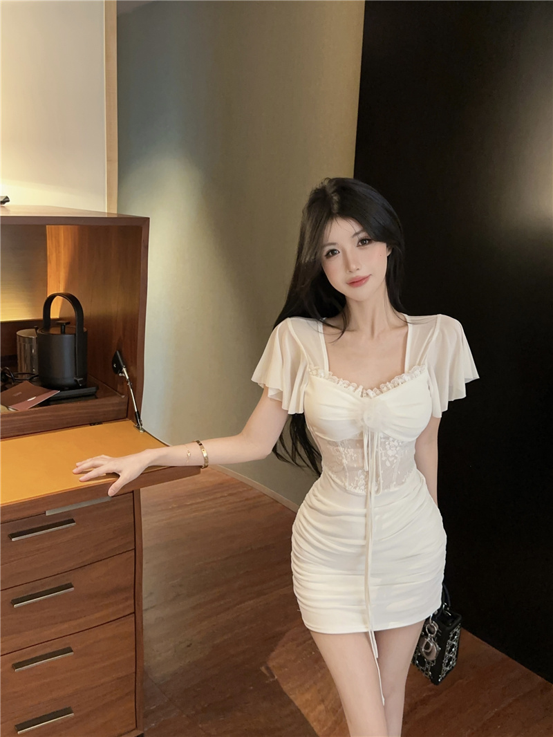 French Style Sweet Lace Mesh Bodycon Mini Dress