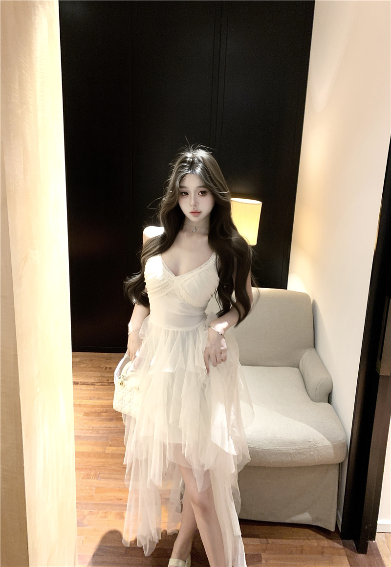 Light Luxury White Mesh Cami Princess Dress - Image 4