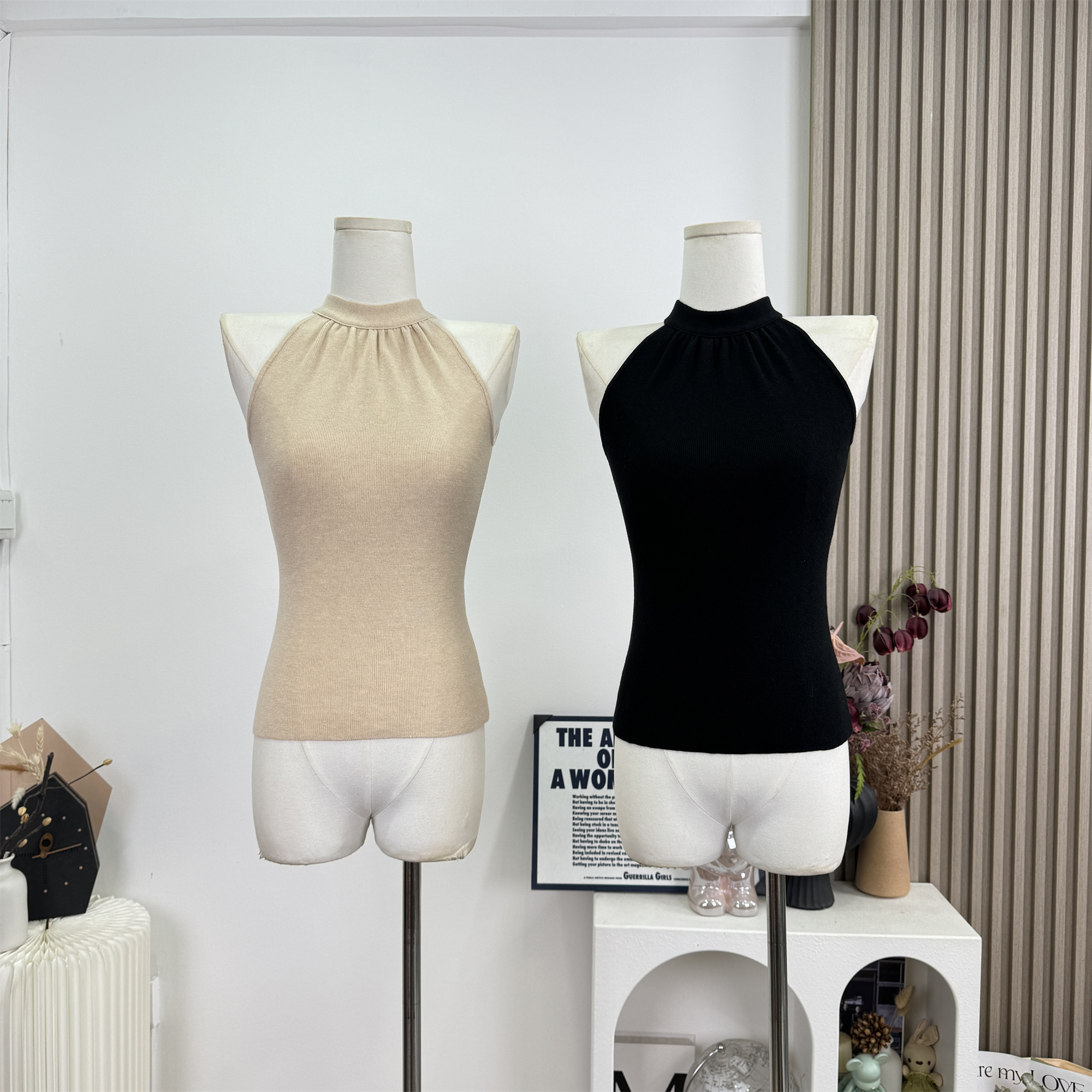 Women's Halter Knit Cami Top with Ribbon Tie Slimming Sexy Summer Vest - Image 2