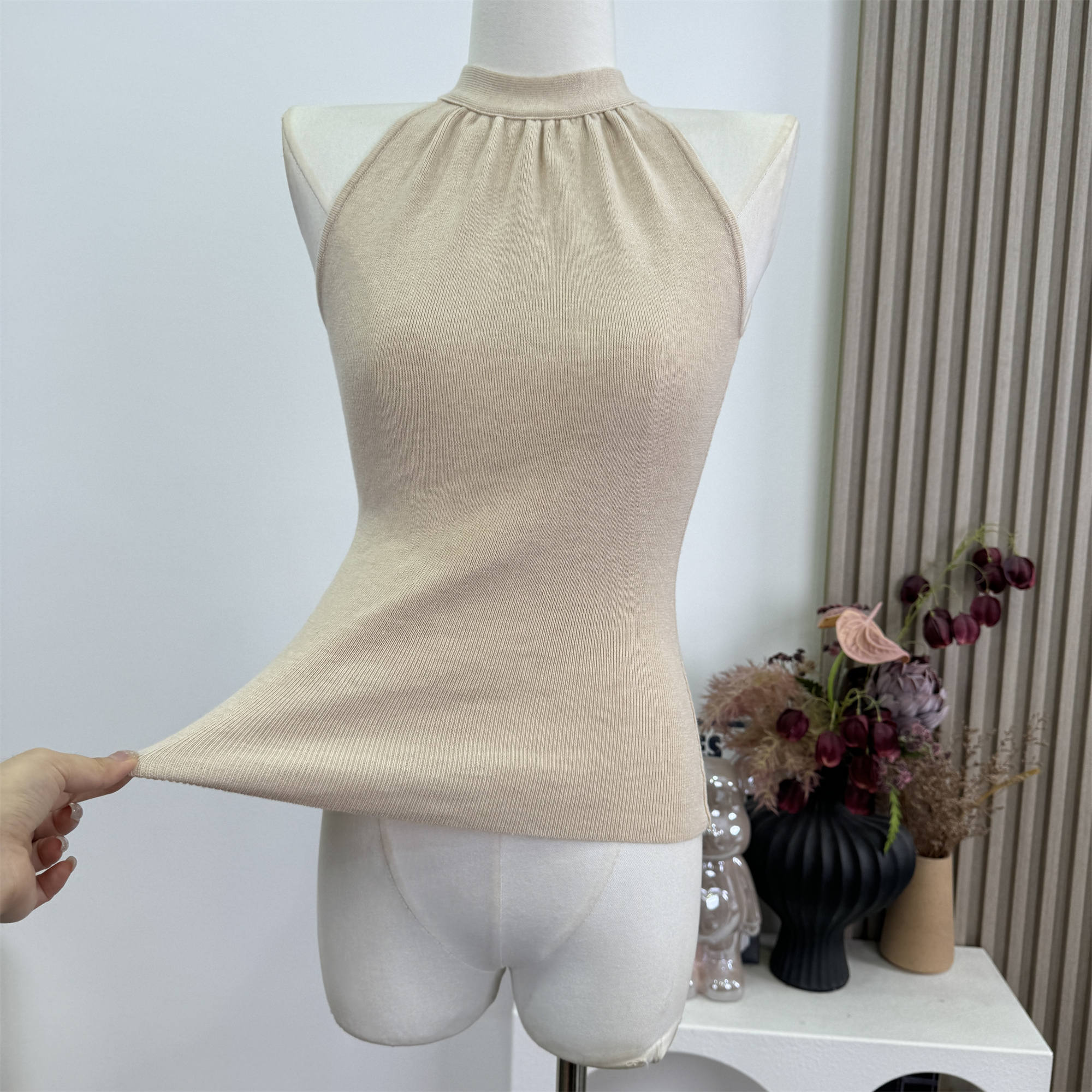 Women's Halter Knit Cami Top with Ribbon Tie Slimming Sexy Summer Vest - Image 3