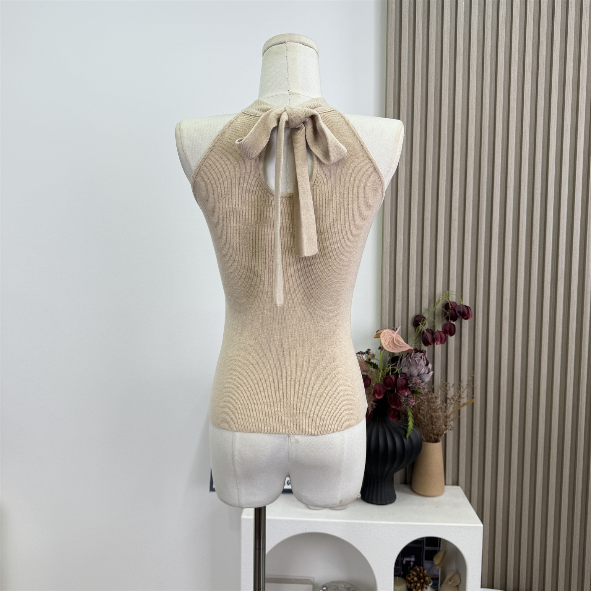 Women's Halter Knit Cami Top with Ribbon Tie Slimming Sexy Summer Vest - Image 4