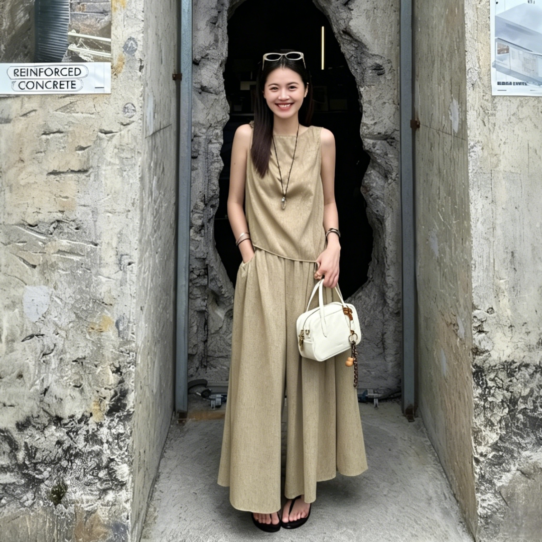 Women's Sleeveless Vest Shirt and Pants Two-Piece Set Linen Old Money Style Summer 2026