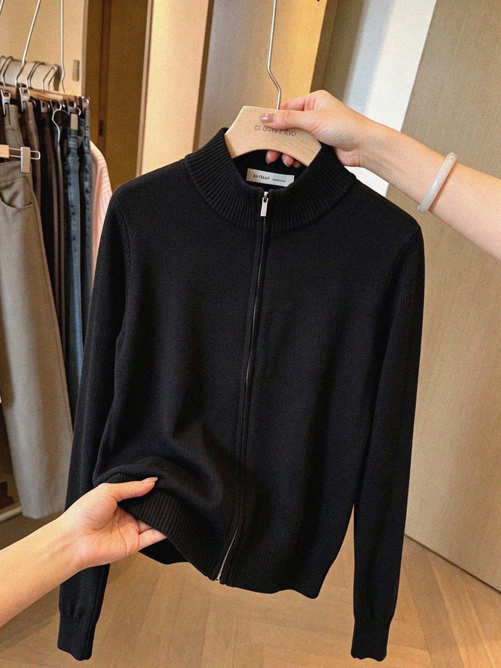 Women's Solid Knit Cardigan Zip-Up Sweater Top - Image 3