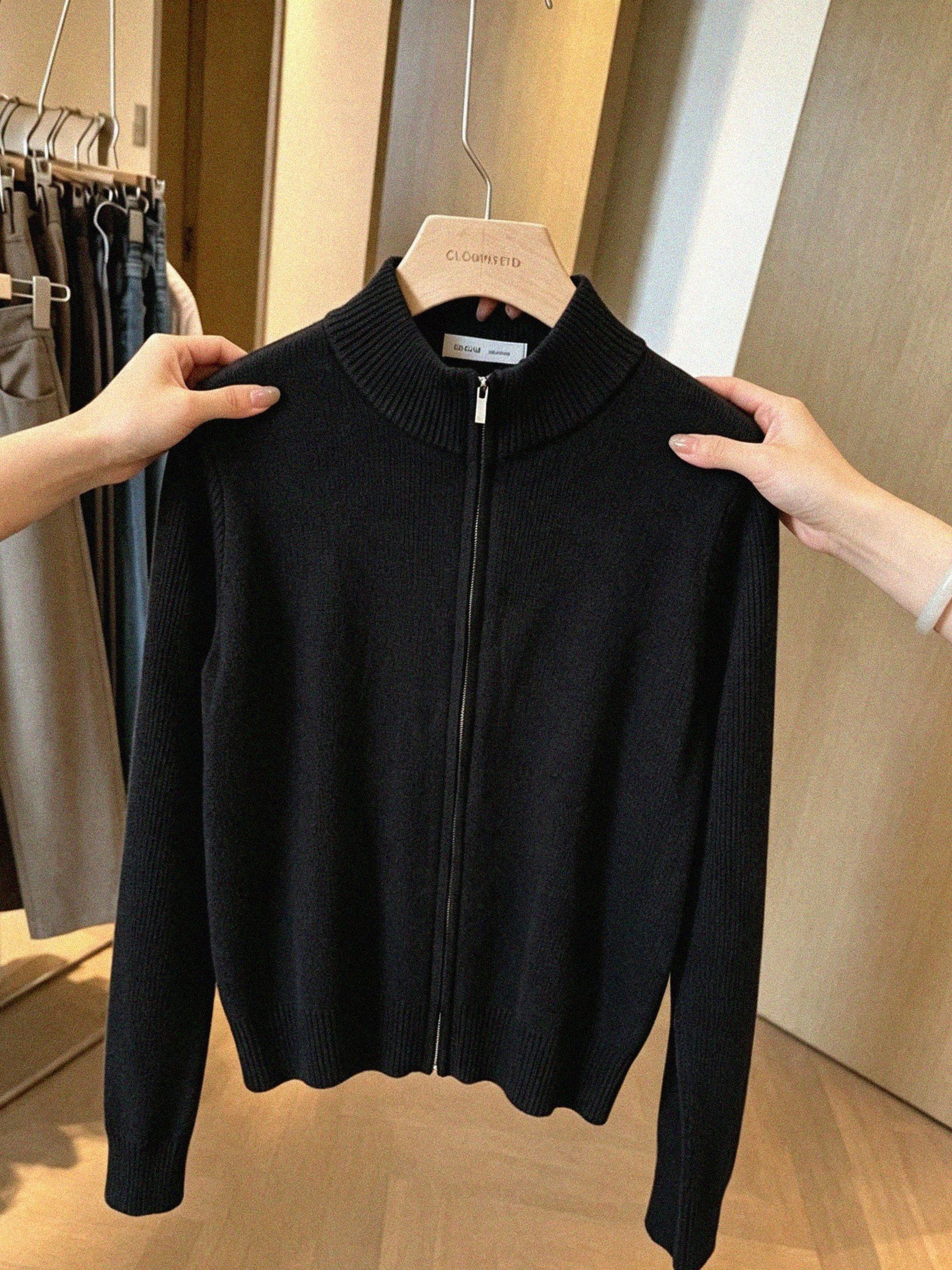 Women's Solid Knit Cardigan Zip-Up Sweater Top - Image 4