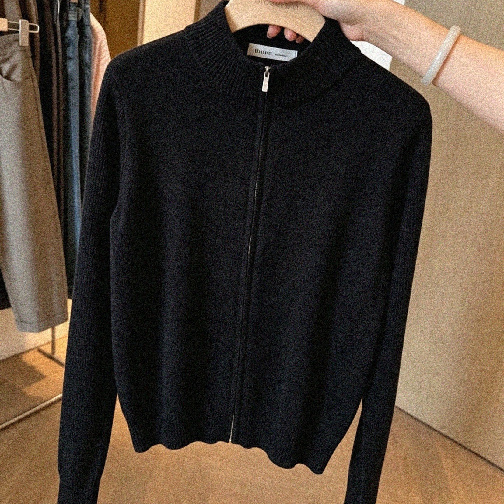 Women's Solid Knit Cardigan Zip-Up Sweater Top - Image 5