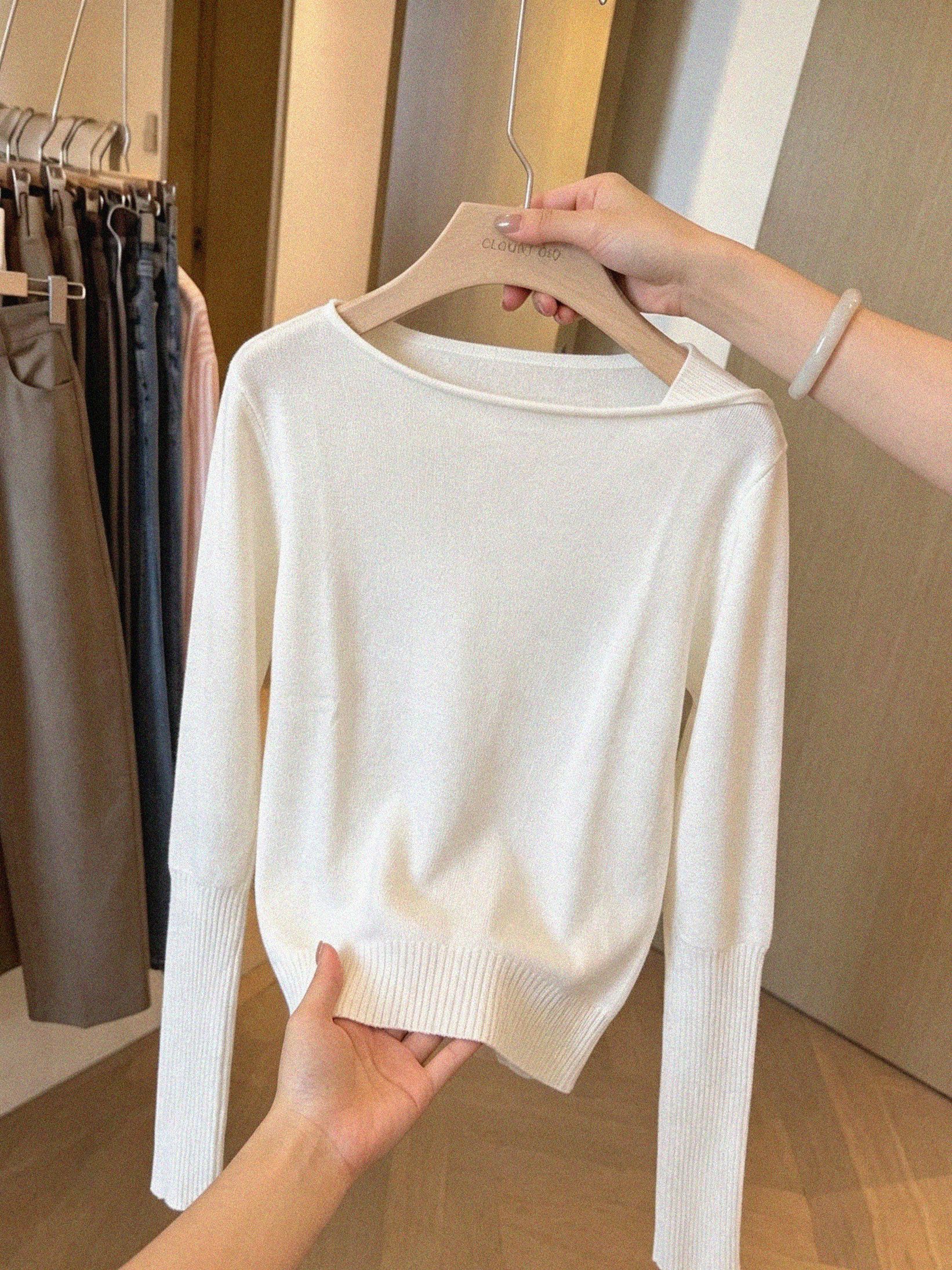 Women's One Size Off Shoulder Knit Sweater Top in White - Image 3