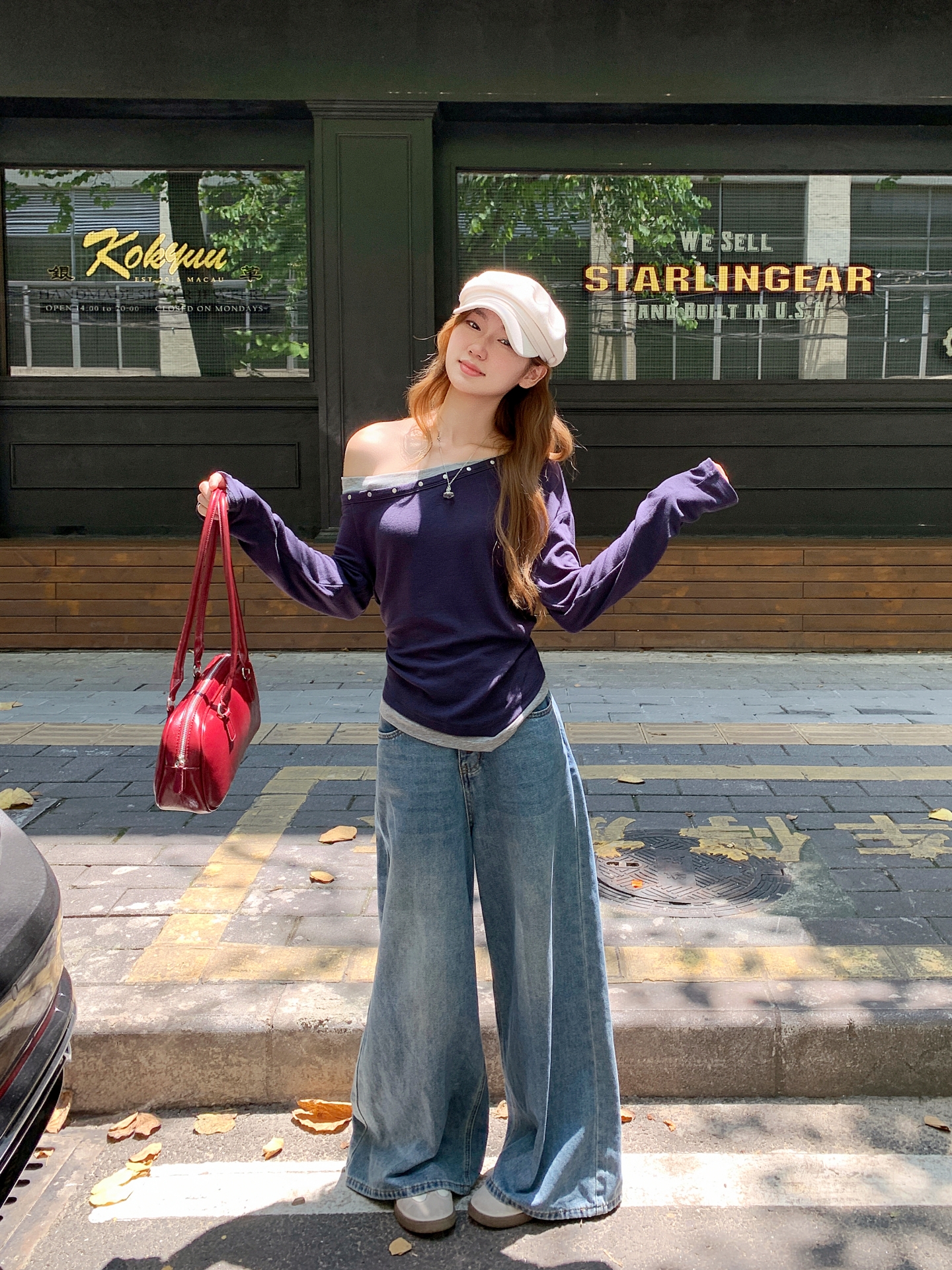 Women's Color Block Asymmetric Off-Shoulder Long Sleeve T-Shirt 2026 Early Autumn Korean Style Slim Fit Top - Image 2