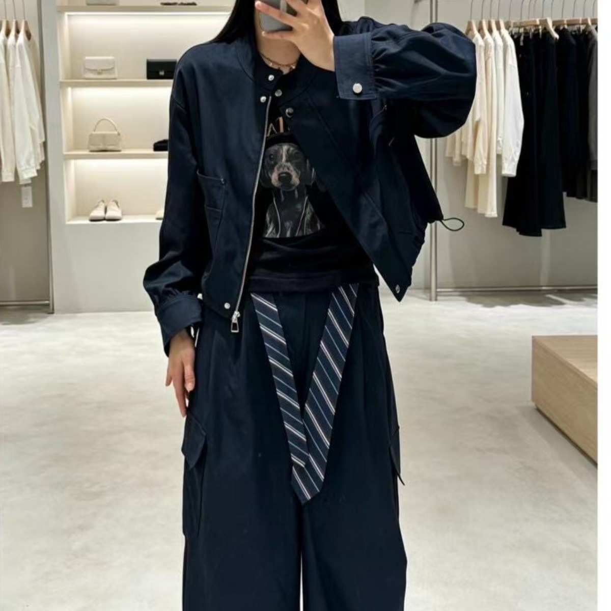 2026 Autumn New Workwear Casual Sports Fashion Set Stand Collar Cropped Jacket and Cargo Pants Two-Piece Set - Image 3