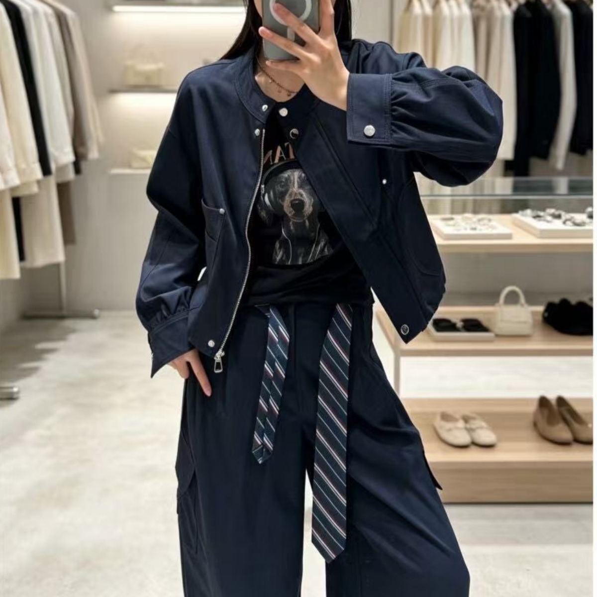 2026 Autumn New Workwear Casual Sports Fashion Set Stand Collar Cropped Jacket and Cargo Pants Two-Piece Set - Image 4
